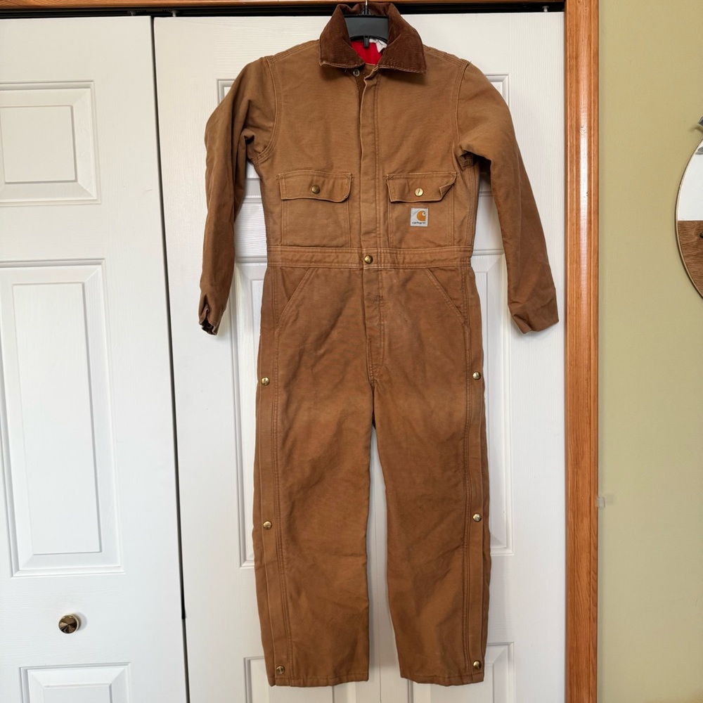 Carhartt Vintage Kids Brown Quilt Lined Duck Coveralls Insulated - Picture 2 of 9